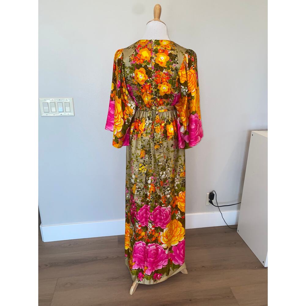 VTG Hilo Hattie Evelyn Wargolis  Hawaiian Dress Floral Maxi Caftan Style Size 12 - Picture 4 of 5